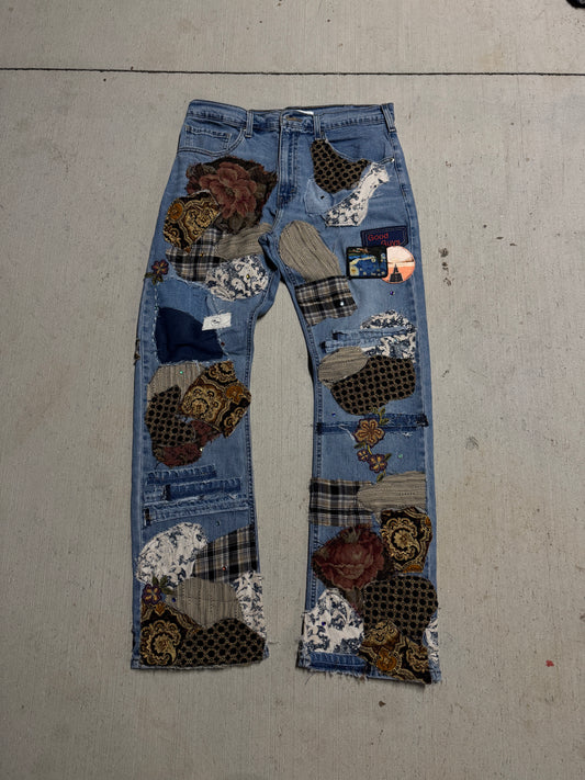 Custom Patchwork Slim Fit Flared Levi’s Strauss Denim